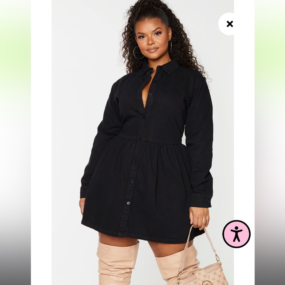 PrettyLittleThing Plus Black Denim Frill Hem Shift Dress🖤 | Color: Black